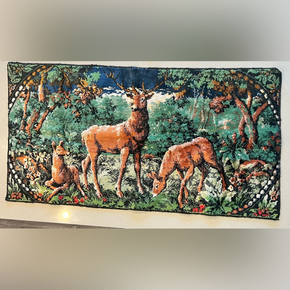 Vintage Retro Deer Tapestry Wall Decor 38 x 20 Rustic Cabin Farmhouse